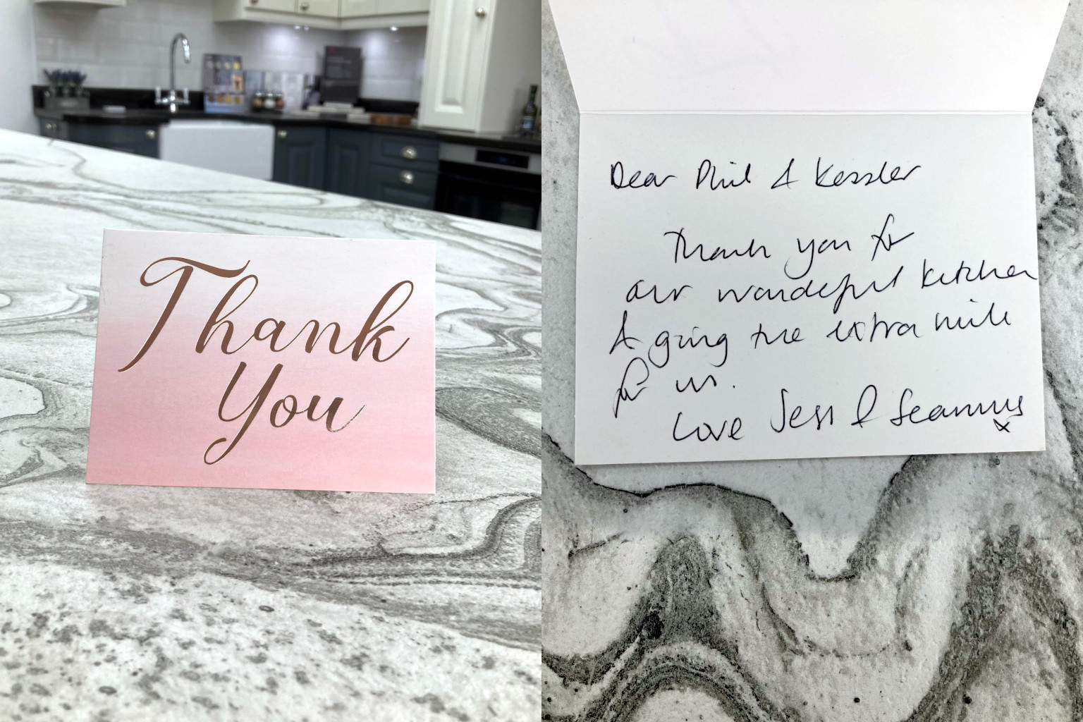 Photograph of a 'thank you' card.